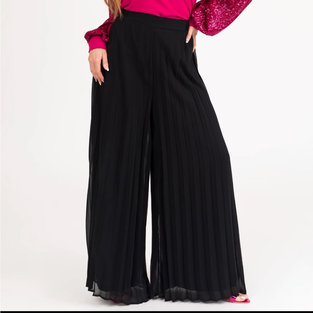 She+Sky Black Pleated Chiffon High Rise Wide Leg Pants size medium